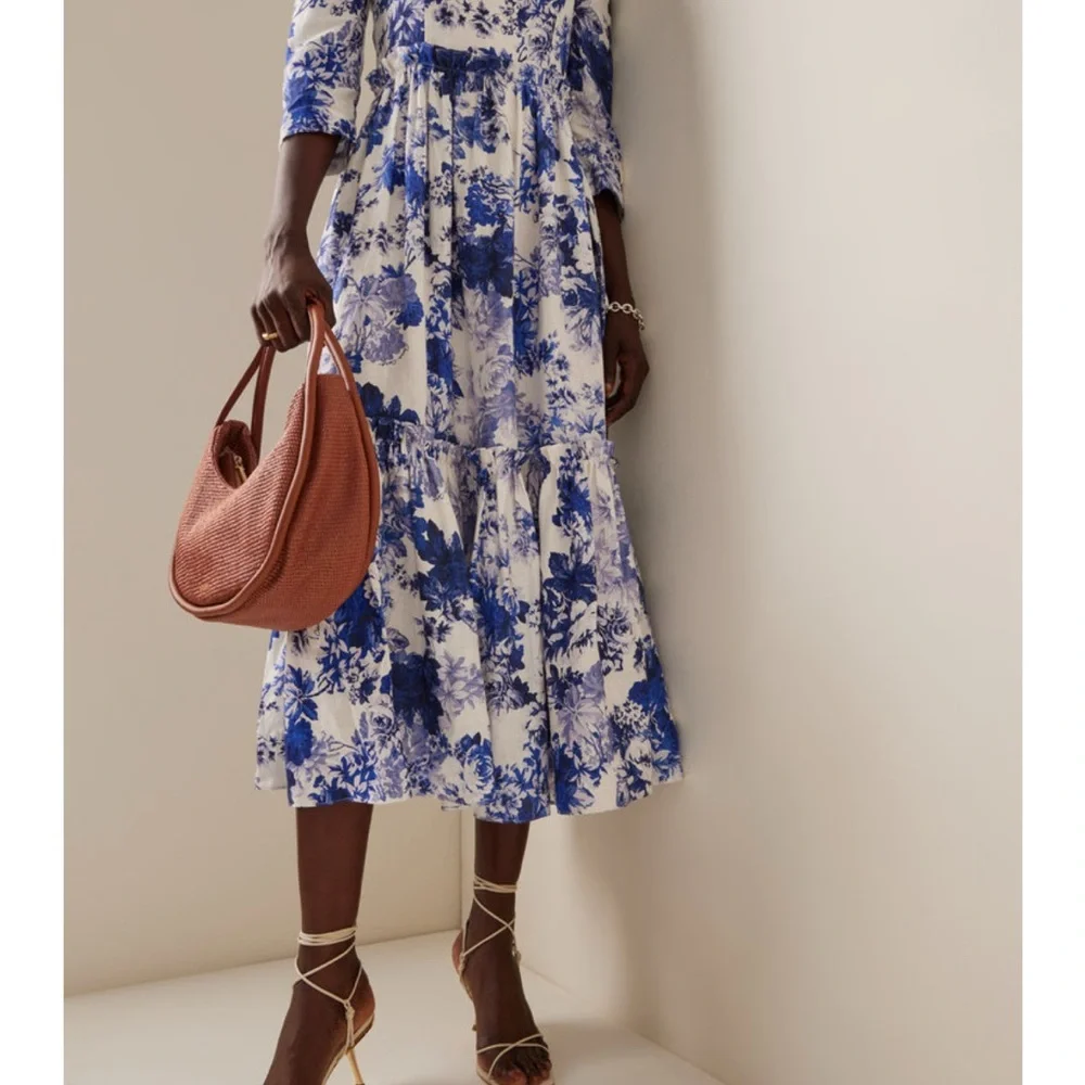 Cara Cara Blue Hill square neck midi dress in shade Nordic Fields Blue - Picture 9 of 9